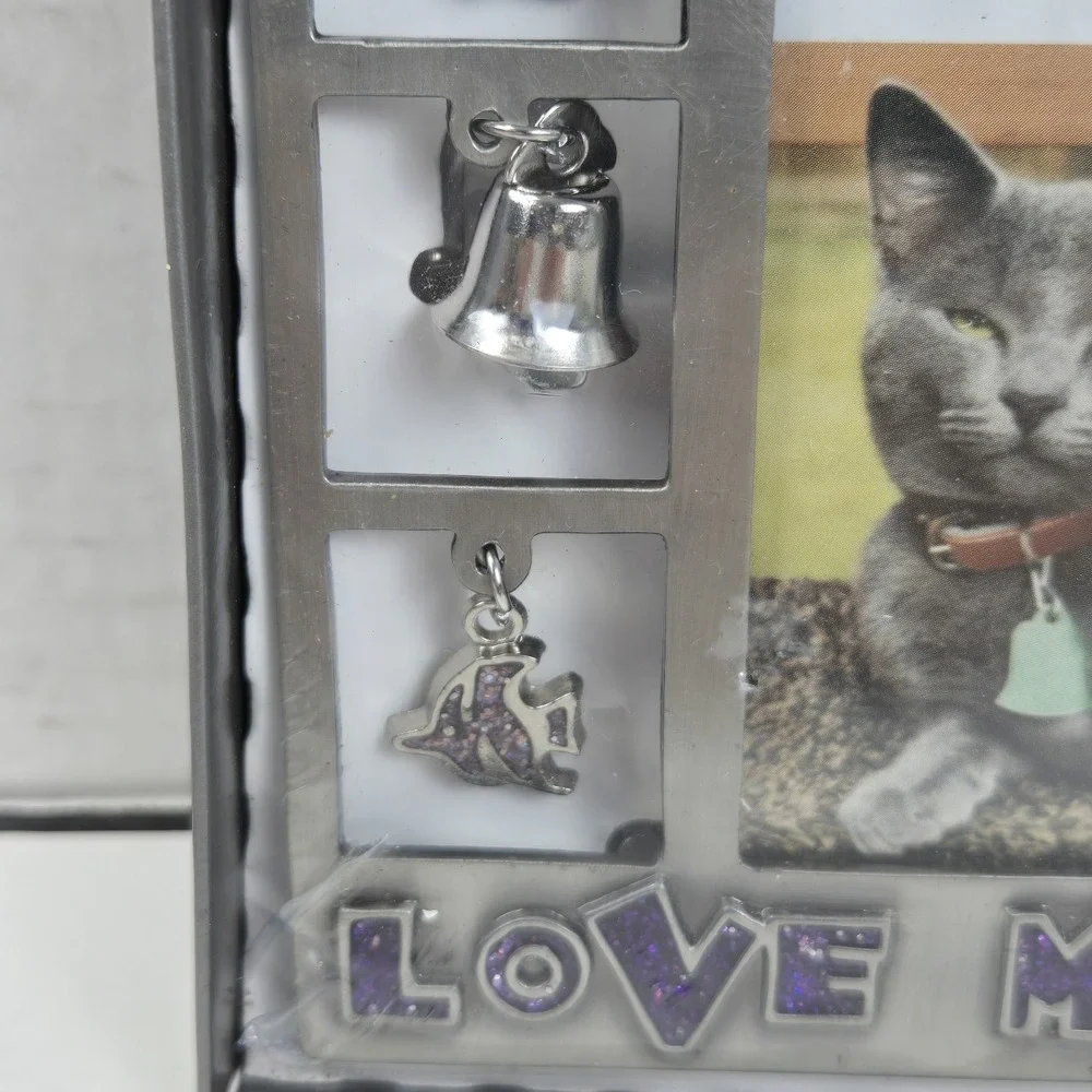 Cat Lovers Metal Picture Frame w Climbing Cat & Charms 3.5x5 Sealed In Gift Box
